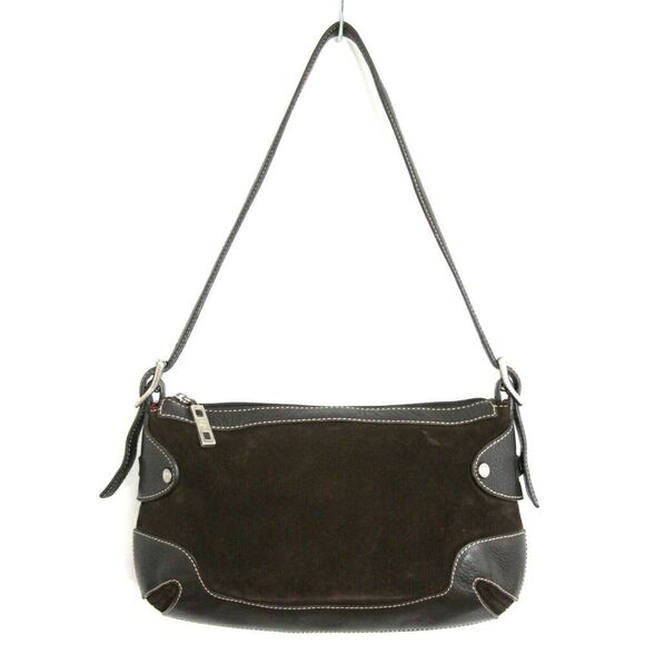DONALD J PLINER BROWN GENUINE LEATHER SUEDE TRIM SHOULDER BAG HANDBAG PURSE - Picture 1 of 7